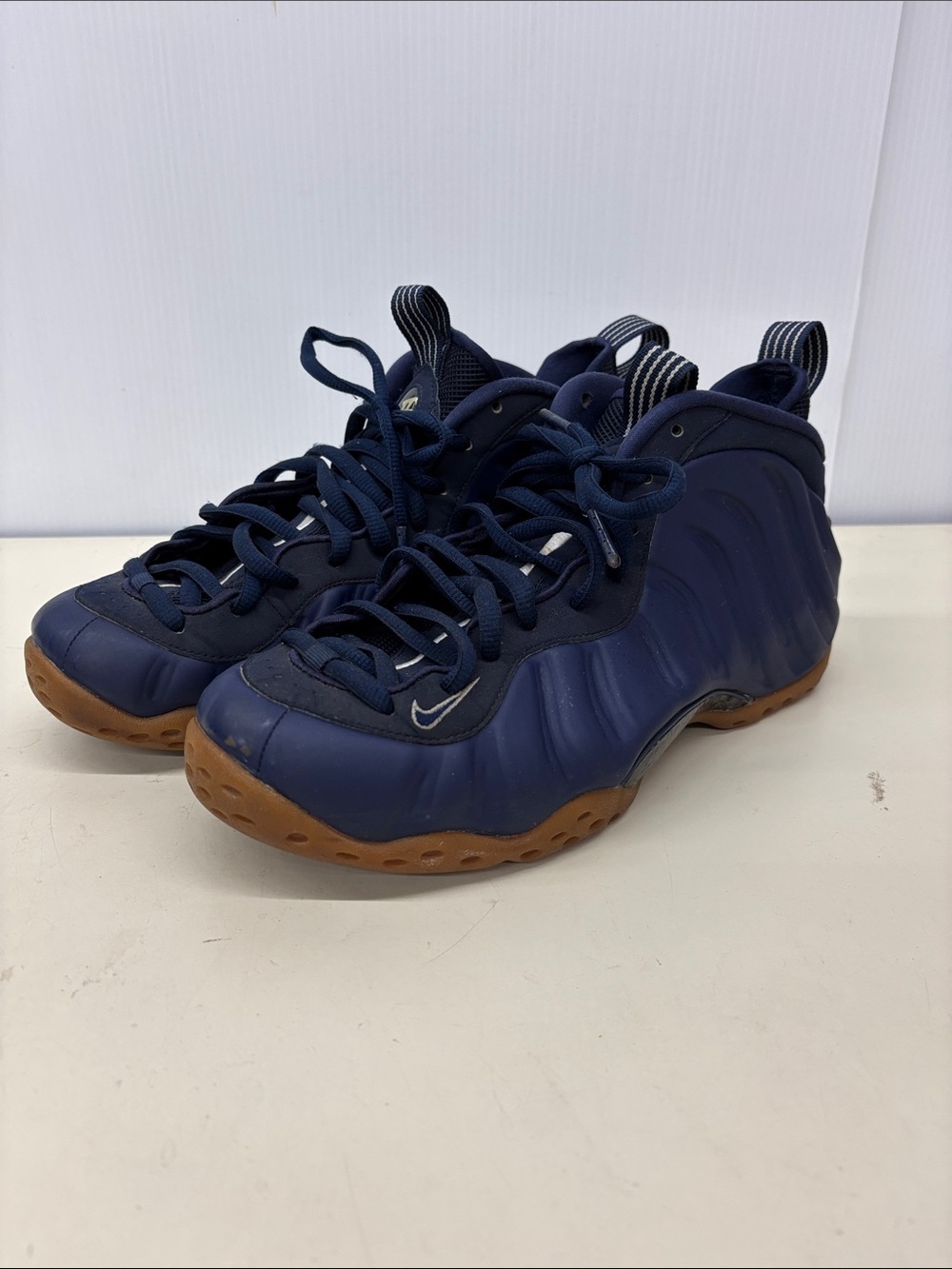 Nike Navy Foamposite-Style Athletic Sneakers with Gum Outsole